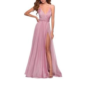 La Femme 28611 Pleated Bodice Chiffon Ball Gown Mauve Size 2 NWT